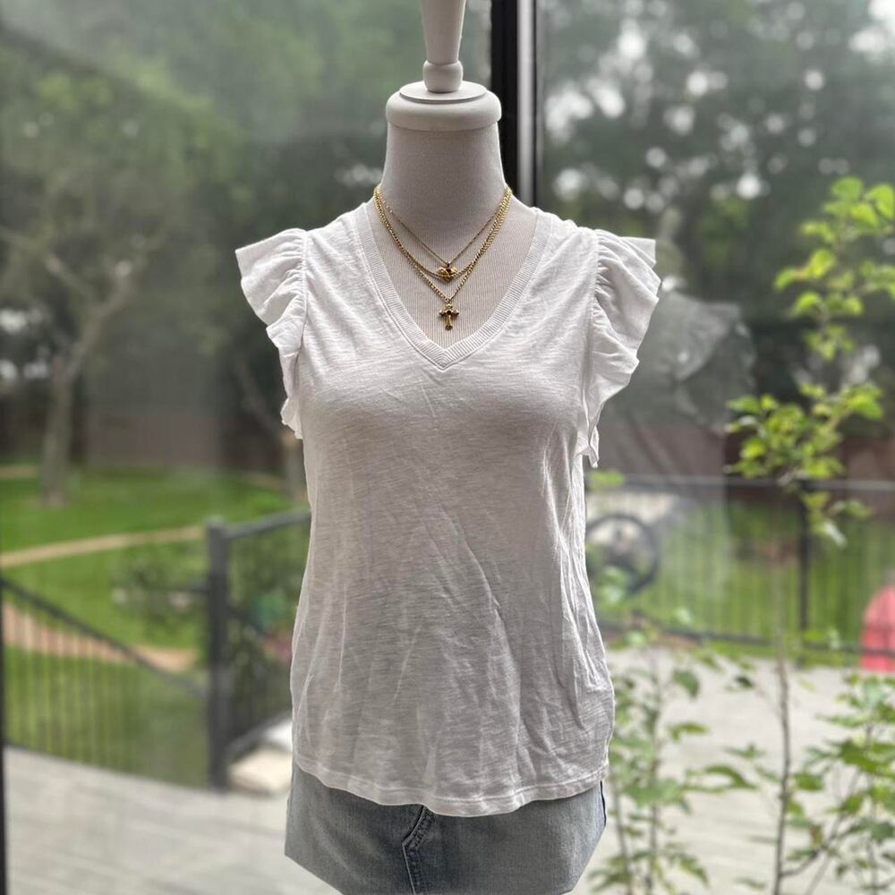Express White Ruffle Sleeve V-Neck Top XS